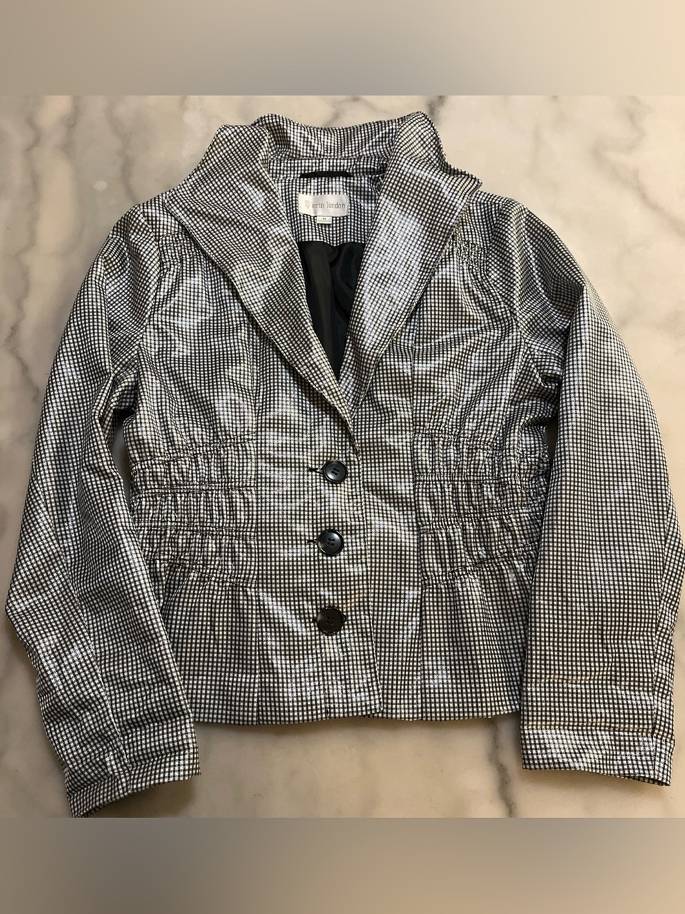 erin london Black and Silver Shiny Houndstooth Button-Front Jacket